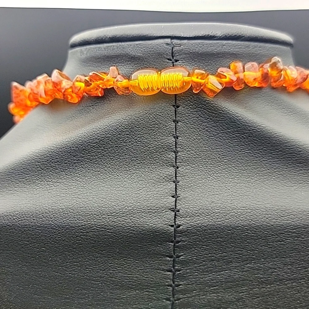 Natural Baltic Amber Chip 17.3" Necklace Barrel Closure Cognac Bead Beaded UV - Picture 7 of 12